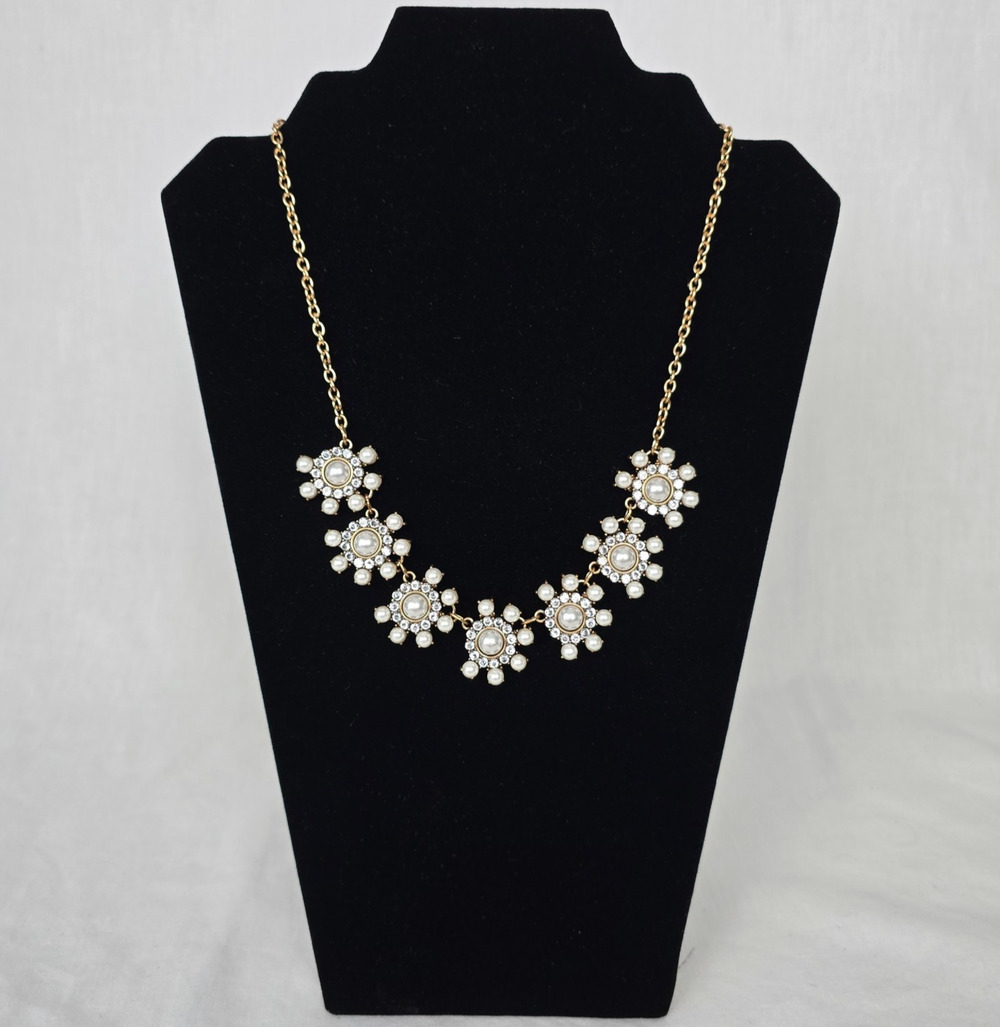 Cubic Zirconia 18" Necklace with Faux Pearls & Gold Tone Chain